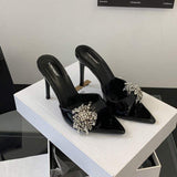 Luxury Rhinestone 2025 10CM New Style Women Shoes Sandals Slides Pumps Open Toe Slippers Heels