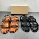 Punk Style Studded Sandals Women Double Buckle Strap Platform Sandals Black Brown PU Leather Retro Roman Summer Beach Shoes