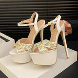 Zapatos Plataforma DIamond Rhinestone Pole Dance Metal Thin Stripper 16CM Stiletto High Platform Heels