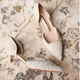 Escarpins Femme Pointed Toe Sexy Diamond Dress Shoes Pumps Low Wedding Heels Shoes for Bride