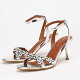 2026 Metal Decoration Gold Silver Studs Elegant Party Summer Open Toe Heeled Sandals for Club Evening