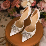 8CM Chaussure Talons Femme Luxury Rhinestone Pumps Trending White Wedding Heels for Ladies