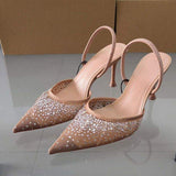 Talons Femme Sexy Mules Diamond Women Slingbacks Pointed Heels for Ladies