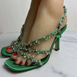 Royal Blue/Green Party Shoes Sexy Design Fashion Slippers Zapatos Mules Summer Sexy Square Heels