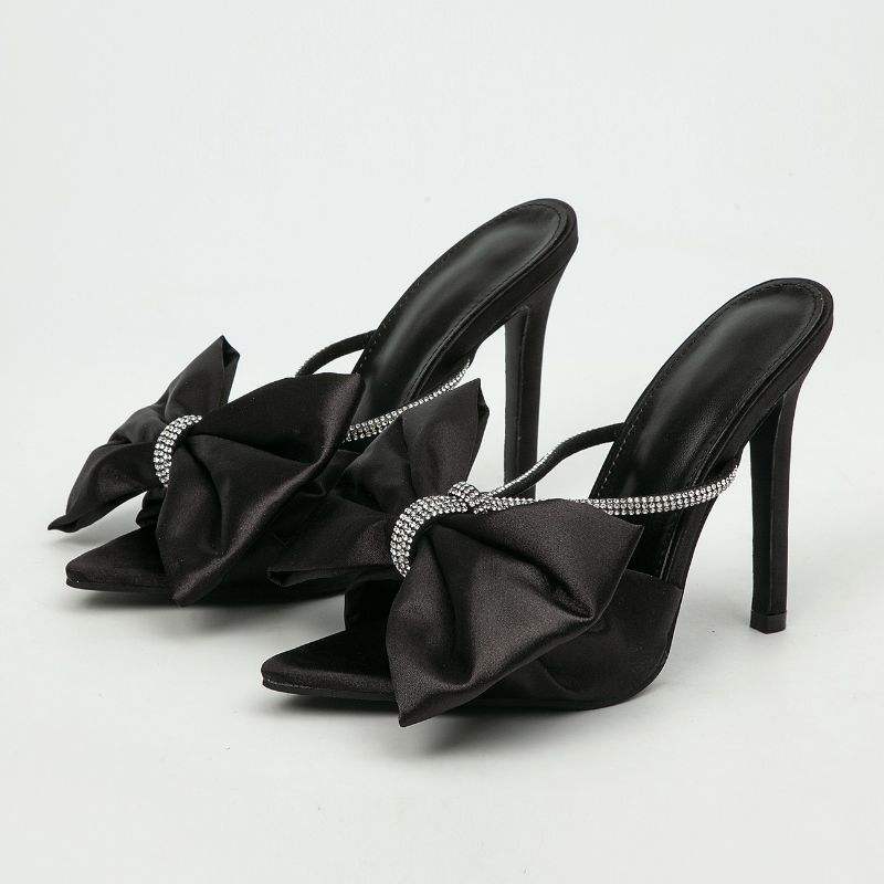 Chaussure Talons Satin Material Fashion Big Bow Tie Rose Red Heels for Women