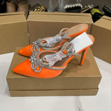 Quality Bow Pearl Sling Back 2025 Elegant Fashion Pointy Toe Short Heels for Women and Ladies
