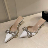 2025 New Fashion Salto Alto Summer Female Slides Mules Low Shoes Bow Kitten Heels for Ladies