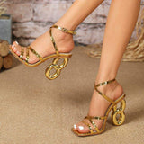 Unique New Fashion Talons Square Toe Female Shoes Gold Heels for Ladys