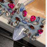 Rhinestone Bow Escarpins Femme Talon Haut Sexy Slingback 2024 Ladies Heels for Party