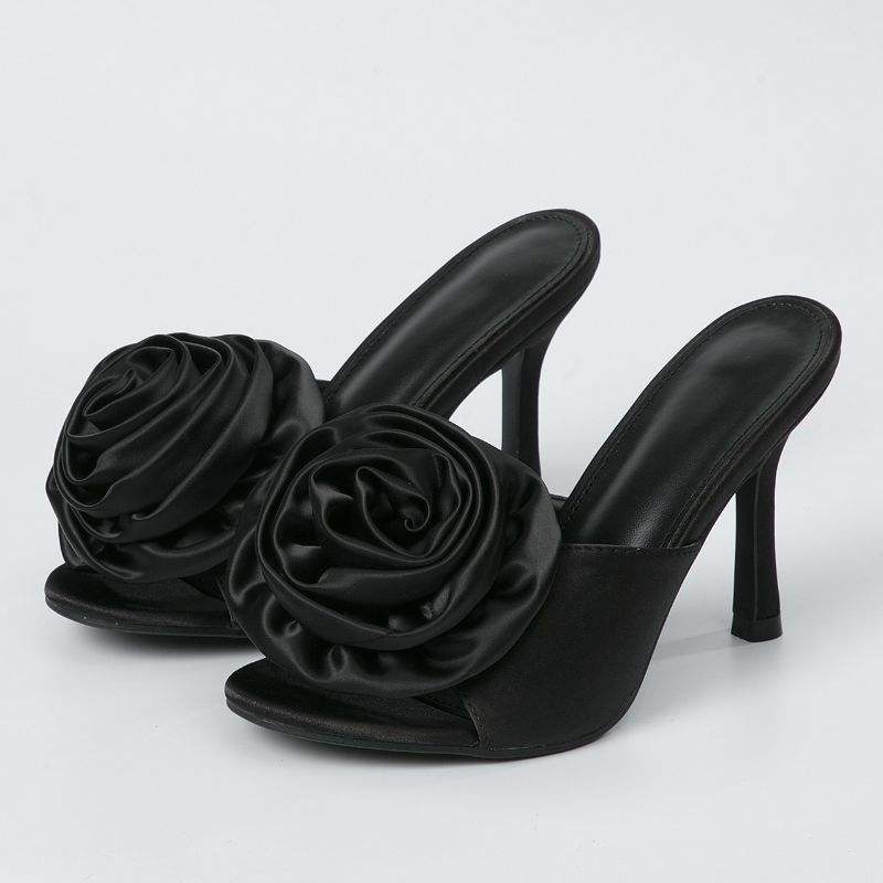 Chaussures Femmes Talons Square Toe Female Shoes Slippers Big Flower Heels Women
