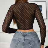 Women's Summer Clothing Ladies Tops Mesh See-Through T Shirts V Neck Skinny Long Sleeve Women's Clothing Crop Jersey Tops tank