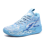 2026 Men Professional Basketball Shoes High Top Athletic Sneakers Mesh Shock Absorption Blue Red Flame Graphic Training Footwear