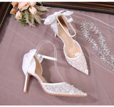 2025 Satin Women Stiletto Pointed Toe Butterfly Wedding Shoes Banquet Bead Shoes Wedding High Heels