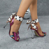 New Style Colorful Butterfly Wing Decoration Ladies Sexy High Heel Stiletto Sandals Chaussures a Talons Hauts Pour Femmes