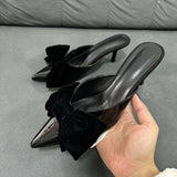 Bow Chaussures Escarpins 7CM Low Sandals Slippers Shoes Ladies Mules Heels