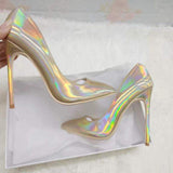 2026 New Arrival Women Holographic Neon Color Pointed Toe Elegant Slip On Stiletto Heels Pumps for Party Wedding Club