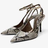 Women's Snake Pattern Color-Matched Open-Back Sandals with Thin High Heels - Trendy One-Strap Slip-On Shoes Ladies