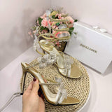 Elegant Flower Stiletto Shoes Women Sexy Rhinestone Strappy Wedding Sandals Fairy Lace Floral Dress High Heels