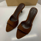 Premium Faux Suede Pointed Toe High Heels Sandals for Women - Open Toe Thin Heel Backless Footwear
