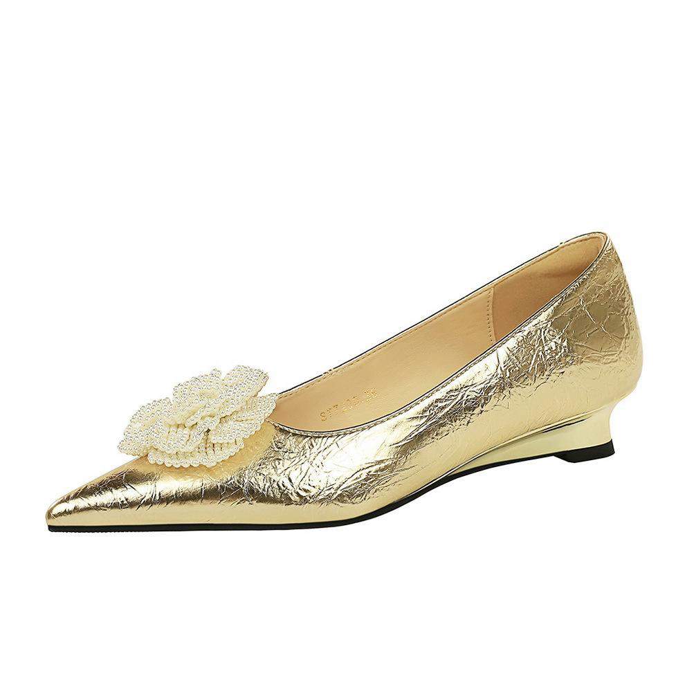 The New Style Sandals Women's Pointed Toe Silver Gold Flower Fashion Party Low Heel Shoes