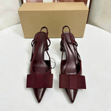 Women Pointed Toe Bow Slingback Heels Elegant Patent Leather Block Heel Sandals Pumps Chic Evening Party Shoes Dressy