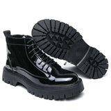 Height Increasing Thick Sole Patent Leather Ankle Boots Lace up Classy Designers Durable Other Boots for Men
