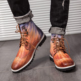Classy Unique Design Red Silver Blue Color High Top Brogue Models Fashion Classic Durable Ankle PU Leather Boots for Men