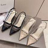 6CM Stiletto Escarpins Femme Talon Haut Sling Back Clear Sandals Sexy Pointed Transparent Heels