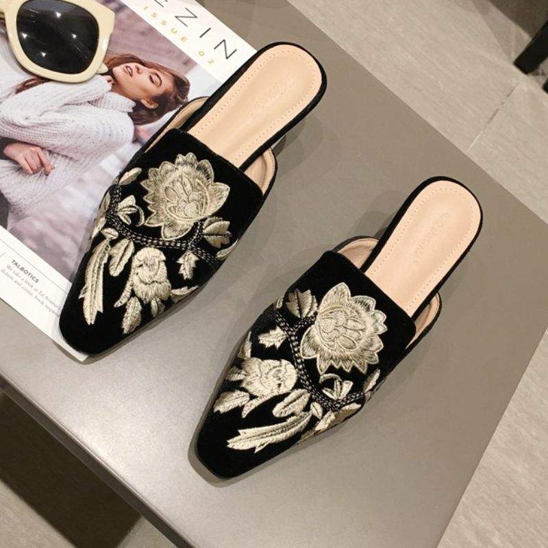 Chaussures Pour Femmes Talon 5CM Pointy Toe Kitten Low Heels Slippers Women Mules Shoes