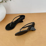 Elegant Kitten Wedge Thong Women Summer Satin Flip Flops Slim Straps Comfortable Dressy Slide Sandals