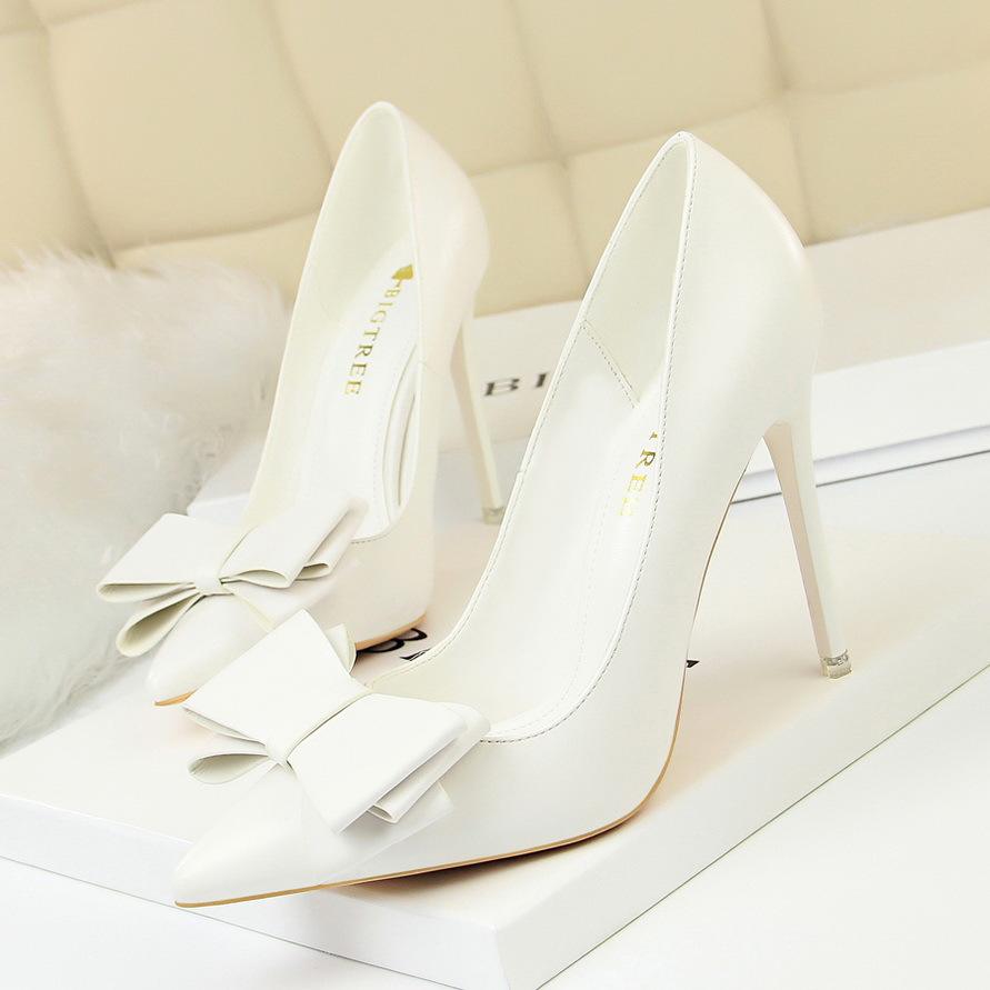 Fashion 2025 Best Seller Sweet Pointed Toe Bows Stiletto High Heels for Ladies