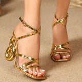 Unique New Fashion Talons Square Toe Female Shoes Gold Heels for Ladys