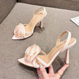 Sandale De Femme Slingback Pumps Female Shoes Open Toe Rose Flower Styles New Heels for Women