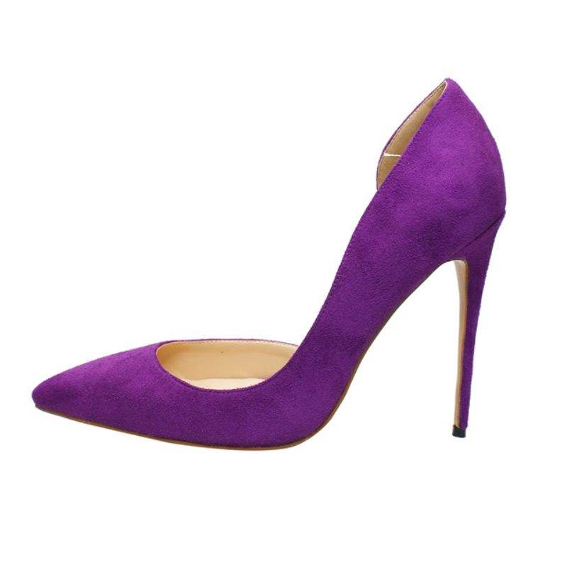 Side Cut Estileto Mujer Fancy Large Size 42 43 Elegant Style Sexy Point Spiked Party Shoes Purple Women Heels