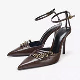 Pointed Toe Buckle Strap+Ankle Strap Durable Quality Women High Heel Shoes Classic Sexy Ladies Heeled Sandals