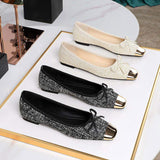 2025 Elegant Women Metal Square Toe Ladies Bow Flat Shoes