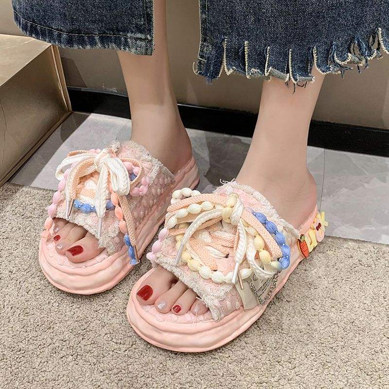 Colorful Sandales Plates Pour Femmes Bow Fashion Ladies Flat Sandals Platform Slippers Shoes Woman Sandals