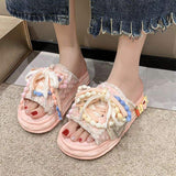 Colorful Sandales Plates Pour Femmes Bow Fashion Ladies Flat Sandals Platform Slippers Shoes Woman Sandals