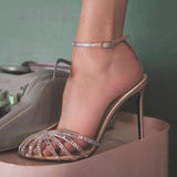Sendal Wanita Luxury Rhinestone Toe Design Lace up 2025 Women Sandal Heels