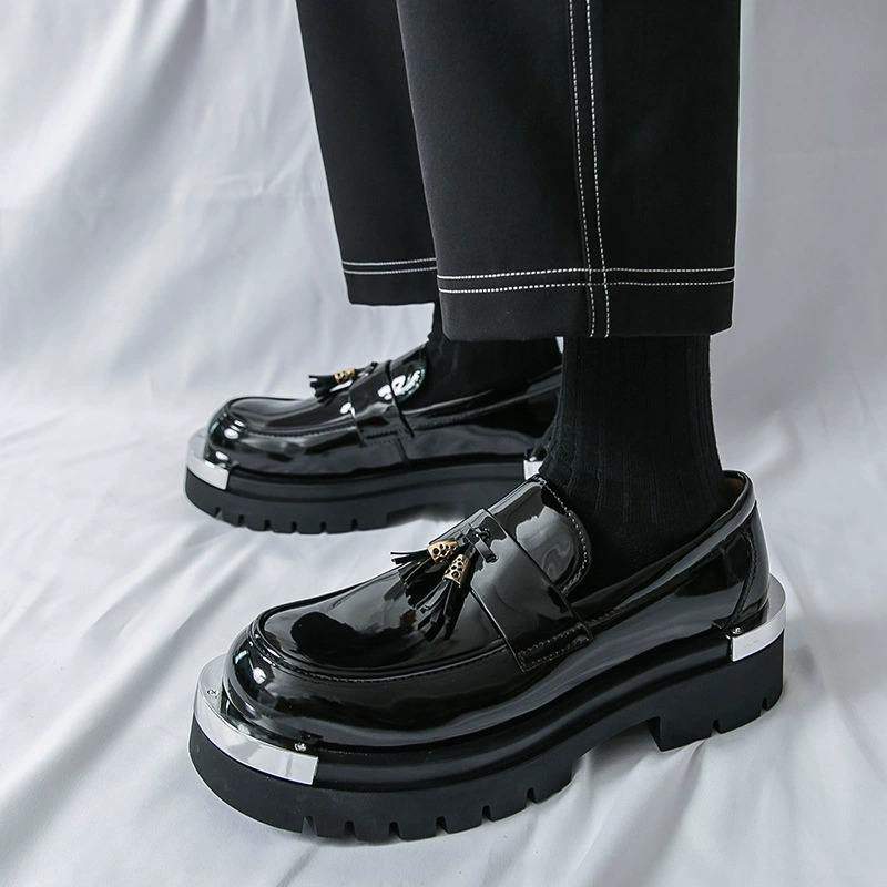 Handsome Men's Dress Shoes with Thick Elevated Platform Soles Height Increasing Good Looking Tassel Loafers