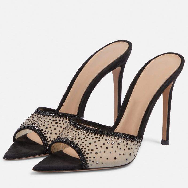 Talons Femme Mature Sexy Beautiful Rhinestone Elegant Peep Open Toe Shoes Heels for Ladies