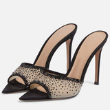 Talons Femme Mature Sexy Beautiful Rhinestone Elegant Peep Open Toe Shoes Heels for Ladies