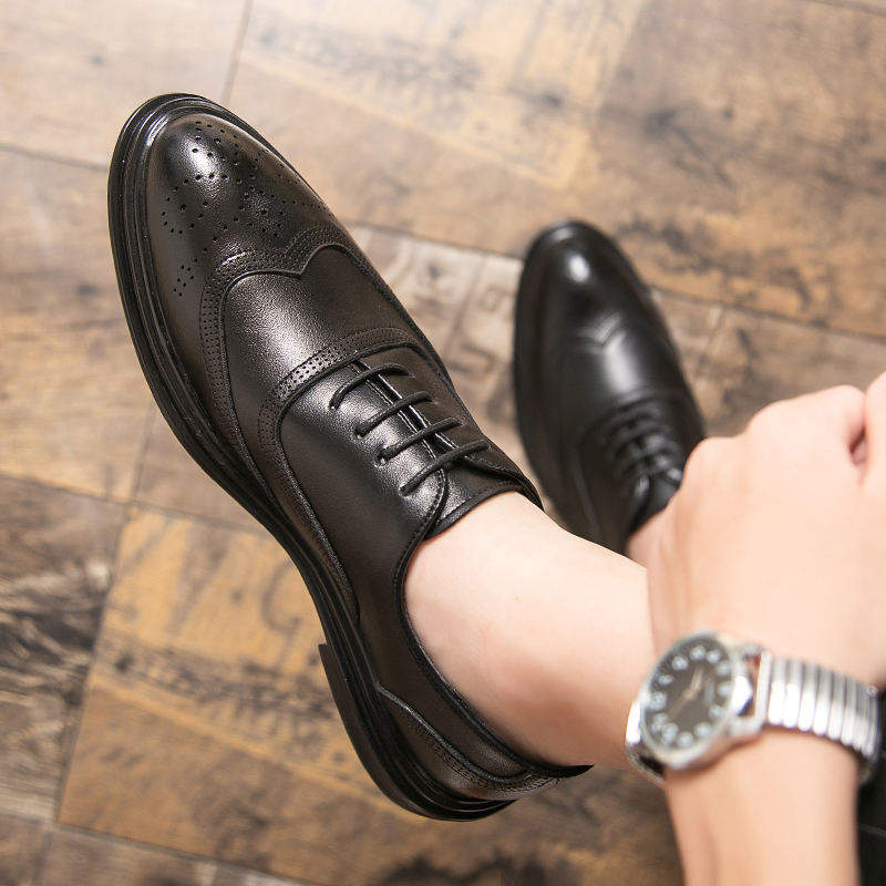 Pointed Toe Black Brown Dress Shoes Lace up Formal New Design Durable Fashion Men Brogue Wedding Shoes for Men