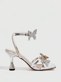 Ladies' Stiletto Heel Sandals with 3D Flower & Enamel Heels, Elegant Character Women Quality High Heel Pumps