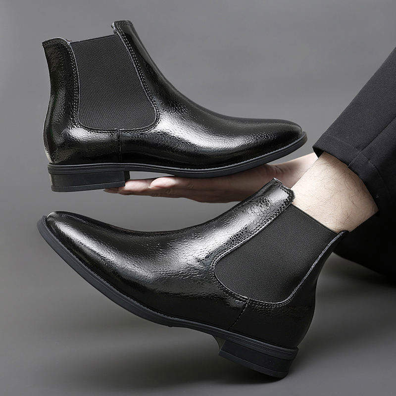 Genuine Leather Ankle Boots Black Classy Designers Pointed Toe Winter Warm Leather Boots for Men
