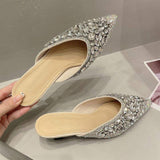 Silver Rhinestone Diamond Elegant Tacones De Mujer Sexy Mules Low Women Kitten Heels for Ladies