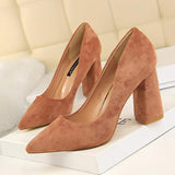 Bigtree Chaussure Talons Haut Sexy Escarpins Suede Block Heels Women's Pumps for Ladies