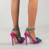Top Selling Fancy Talon Femme 2025 Silk Material Trendy Cover Toe Pumps Bow Red Heels for Women