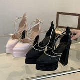 China Wholesale Rhinestone Chunky Custom Logo High Platform Heels for Women