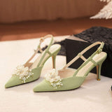 Scarpe Donna Tacco Alto Piume Stiletto Flower Sexy Sandals Sling Back High Heels for Ladies